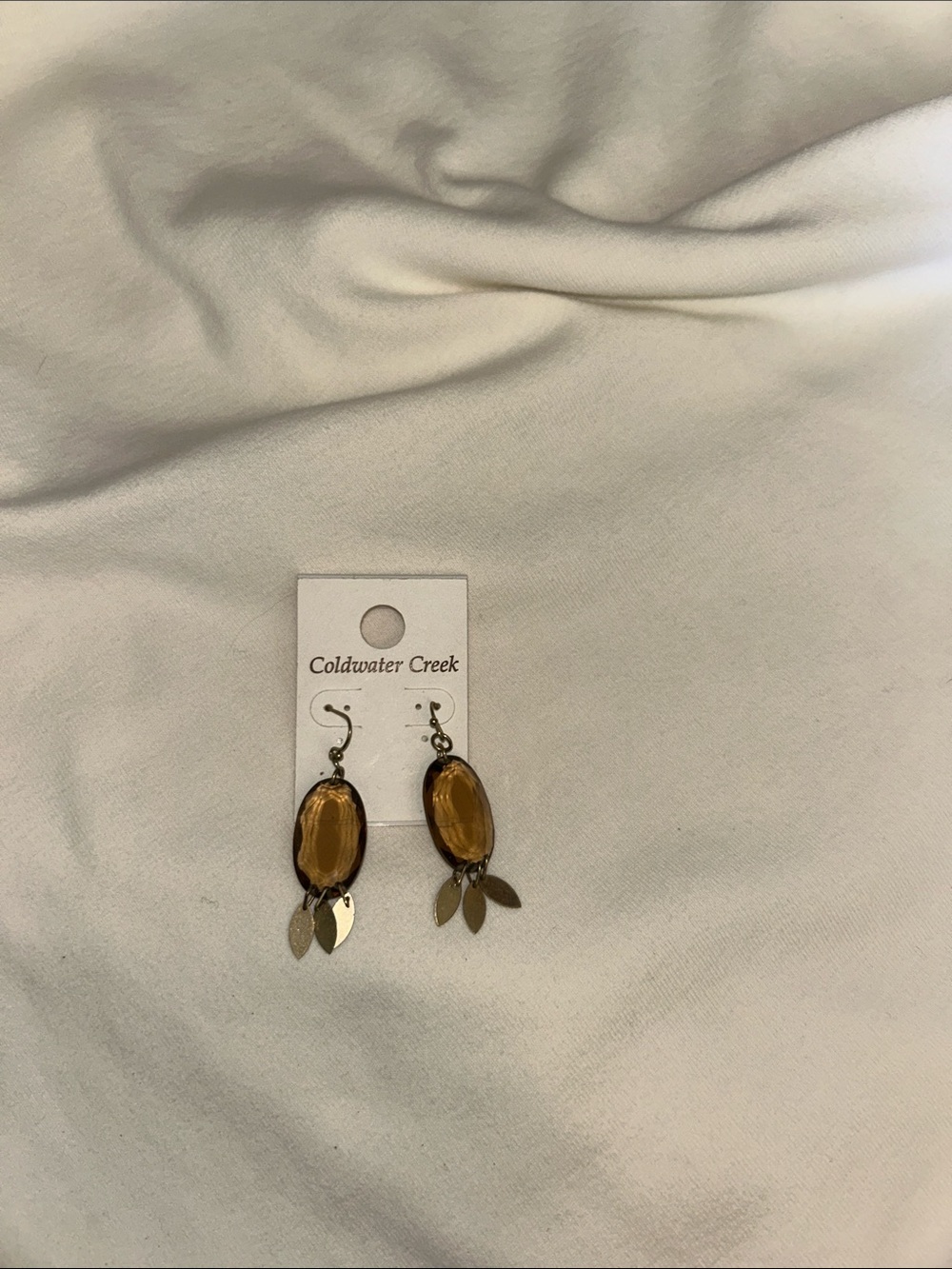 Coldwater Creek Golden Amber Oval Drop Earrings with Dangle Leaves